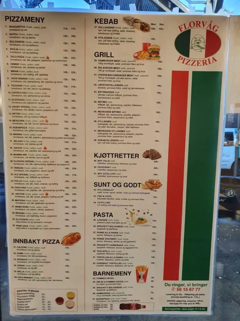 Florvåg Pizzeria Meny Populær