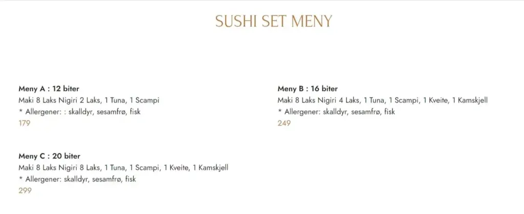 Fukuya Sushi Set Meny