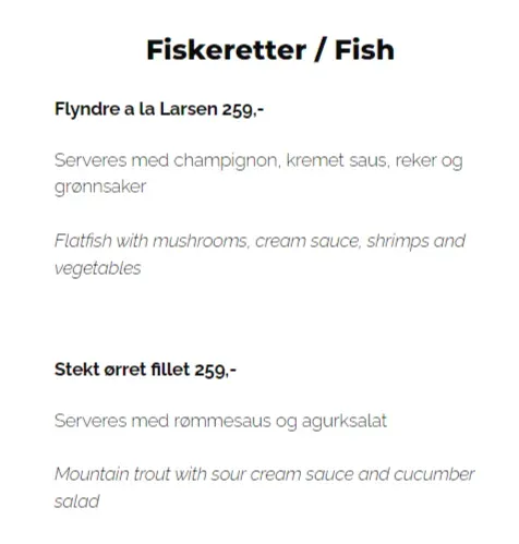 Larsen Restaurant Fisk Pris